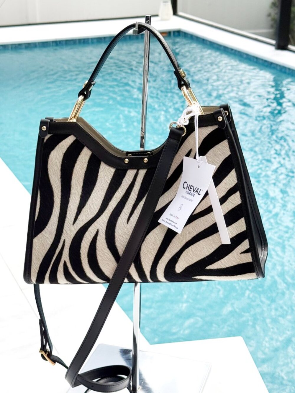 Cheval Firenze Zebra Print and black leather crossbody NWT VIRAL!